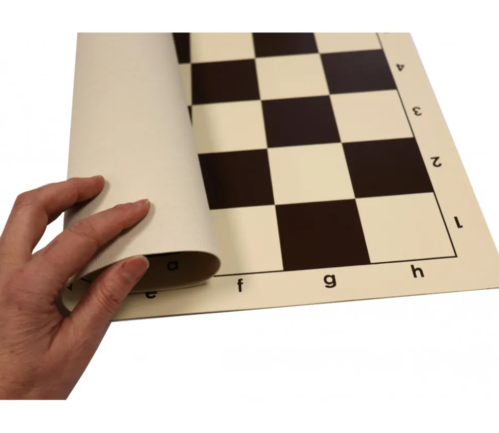 Echiquier tapis de jeu roulable 43x43 cm échec marron/blanc