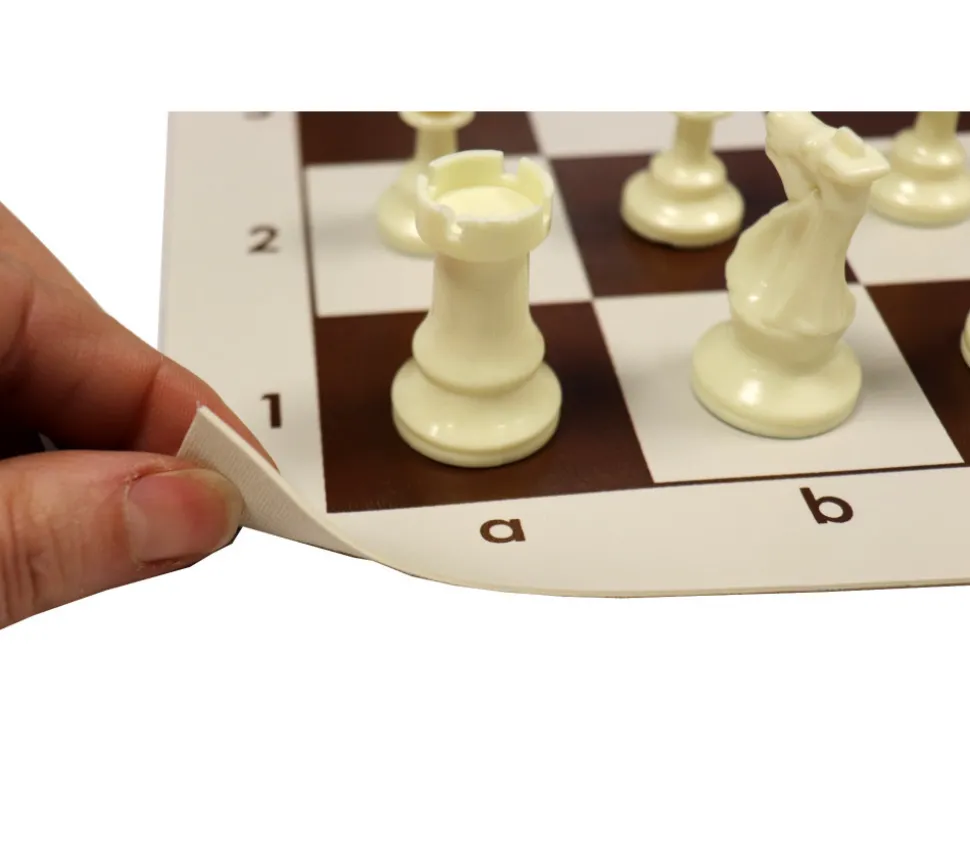 Echiquier tapis de jeu roulable 43x43 cm échec marron/blanc