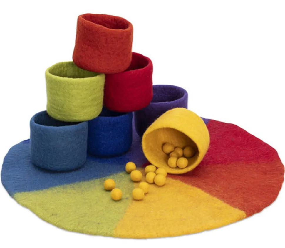 Ensemble de tri 120 pièces : tapis, bol et boules en feutrine