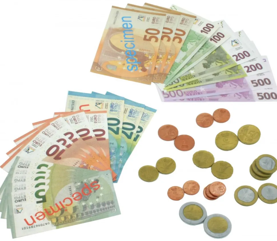 Euros factices 44 pièces et billets (22 pièces Re-plastique et 22 billets papier) pour jeux