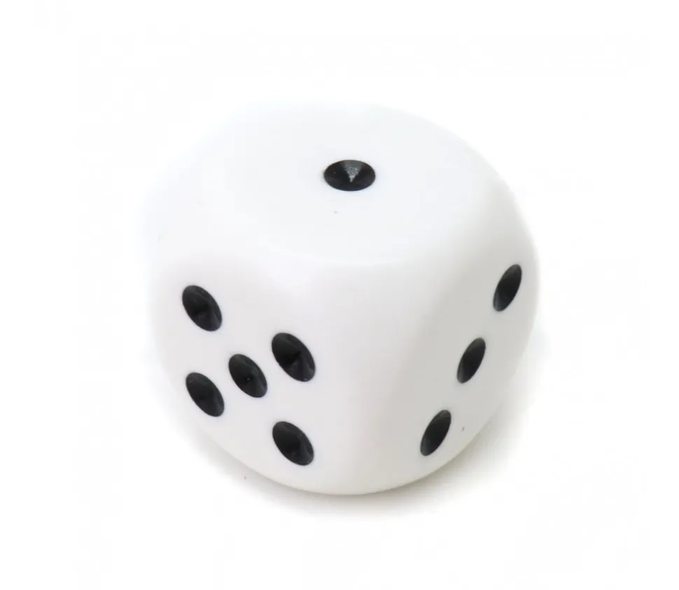Grand Dé à jouer 32 mm de 1 à 6 blanc