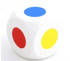 Grand Dé bois 30 mm 6 points couleurs orange blanc rouge vert jaune bleu