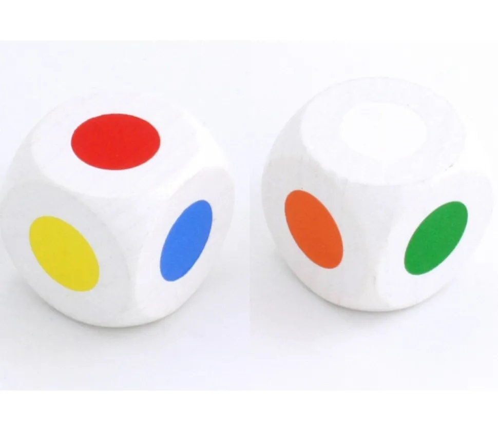 Grand Dé bois 30 mm 6 points couleurs orange blanc rouge vert jaune bleu