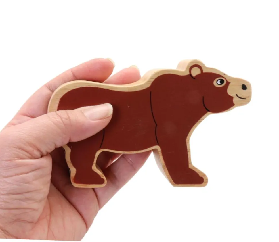 Grand pion Ours brun en bois 12 cm