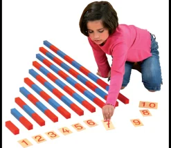 Grandes barres numériques Montessori bois rouge et bleu (1 mètre)