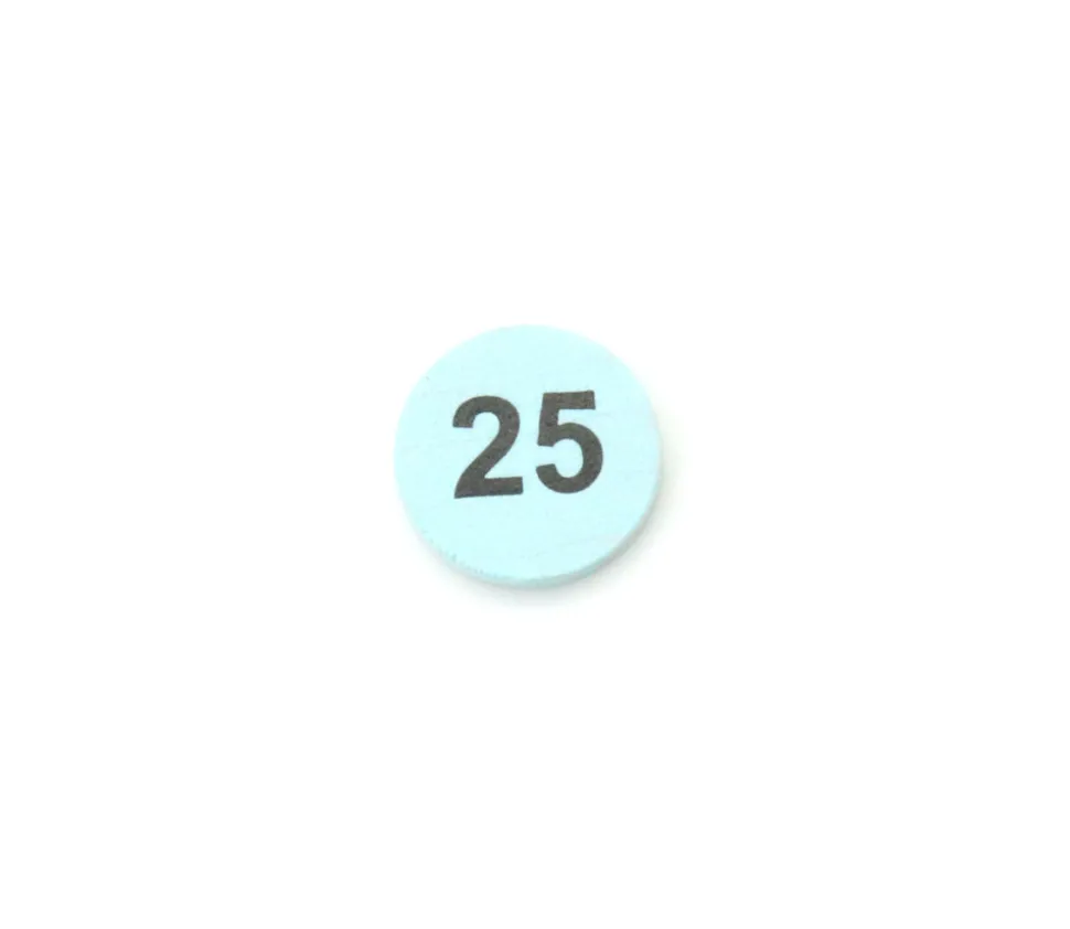 Jeton bois numéro 25 rond plat de 21 x 4 mm bleu clair