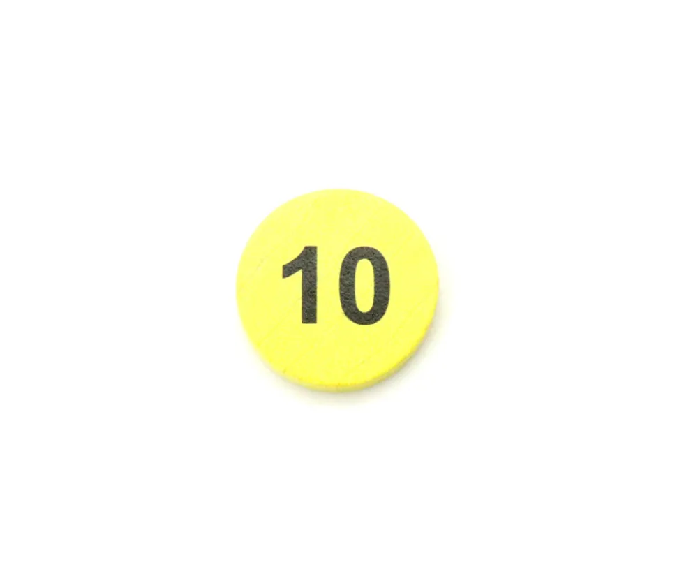 Jeton bois numéro 10 rond plat de 21 x 4 mm jaune