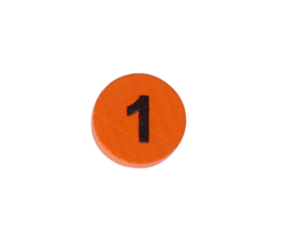 Jeton bois numéro 1 rond plat de 15 x 4 mm orange