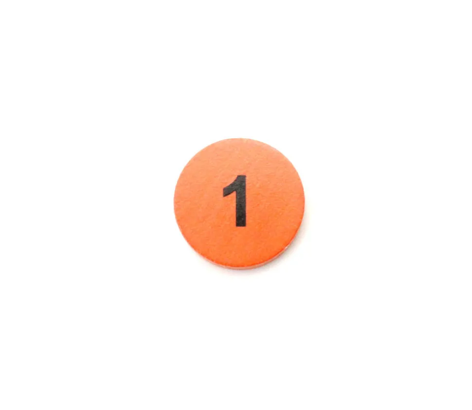 Jeton bois numéro 1 rond plat de 15 x 4 mm orange