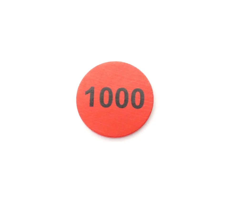 Jeton bois numéro 1000 rond plat de 30 x 4 mm rouge