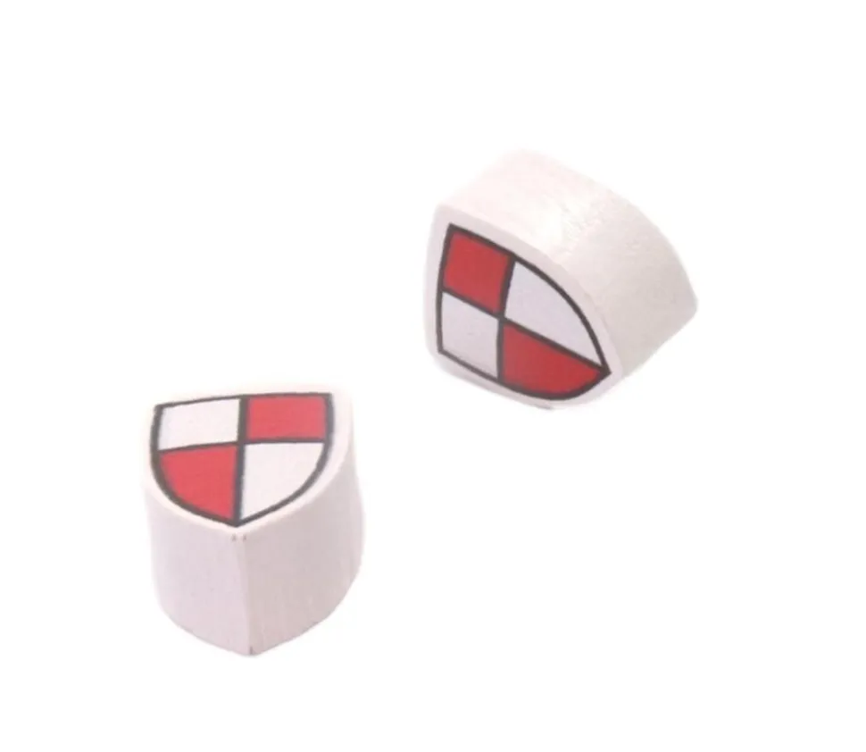 Jeton bouclier rouge/blanc blason en bois 15 x 12 x 8 mm à l'unité