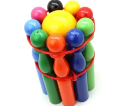 Jeu 9 quilles bois multicolores 19 cm + 2 boules