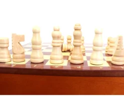 Jeu échecs magnétiques 19.5 cm bois plateau marqueterie avec tiroir