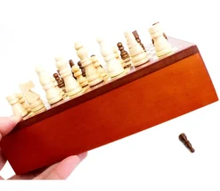 Jeu échecs magnétiques 19.5 cm bois plateau marqueterie avec tiroir