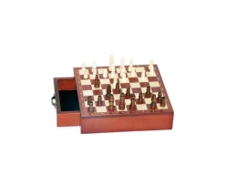 Jeu échecs magnétiques 19.5 cm bois plateau marqueterie avec tiroir