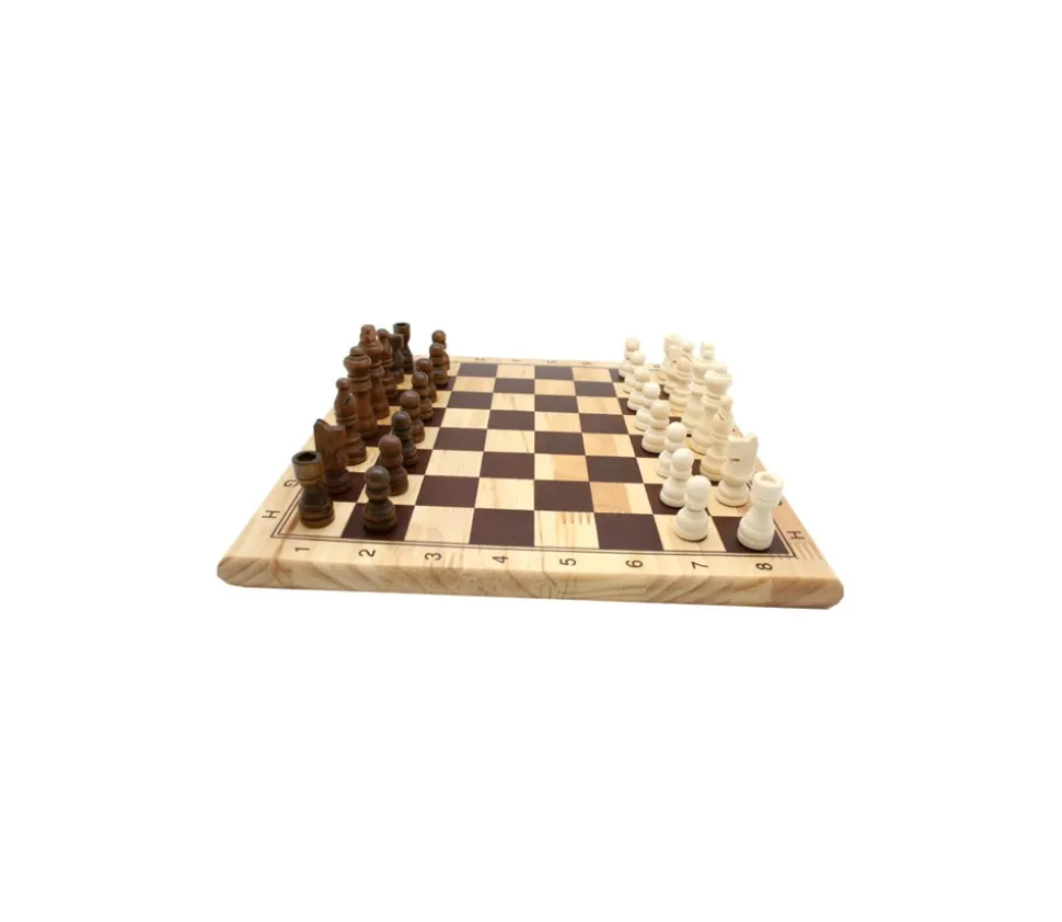 Jeu d'échec en bois complet 29 cm : plateau bois épais + 32 Pièces bois