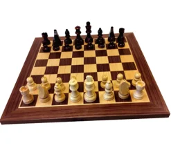 Jeu d'échecs bois marqueté 29 cm (plateau + 32 pièces)