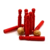 Jeu de 9 Mini Quilles bois en rouge 6.5 cm + 2 boules