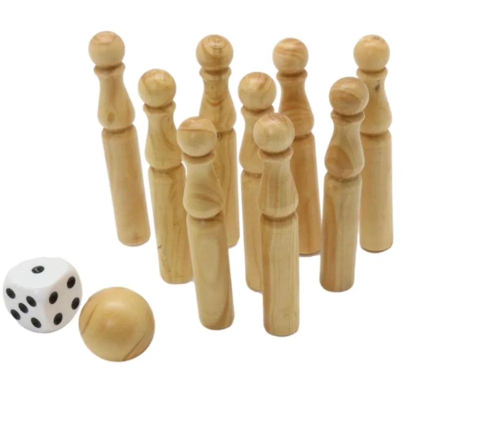 Jeu de 9 Mini Quilles bois naturel de 6.5 cm + 2 boules
