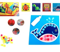 Jeu de mosaïques pompons multicolores