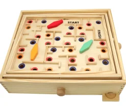 Jeu Labyrinthe à billes avec obstacles en bois 35 x 31 cm