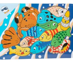 Jeu puzzle pêche à la ligne aimantée en bois 13 pièces