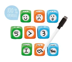 Kit 3 Dés effaçables avec feutre - Dés à personnaliser 3.5 cm