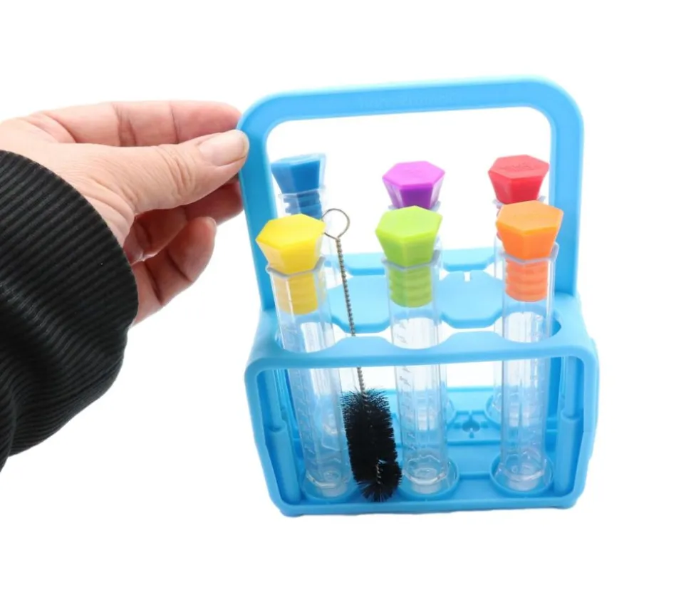 Kit 6 tubes à essai 12 ml bouchons colorés