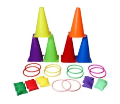 KIT Jeux adresse 26 pièces : cônes, anneaux, mini sacs de lancer