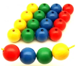 Lot 20 Grosses perles boules colorées en bois diamètre 30 mm trou 6 mm