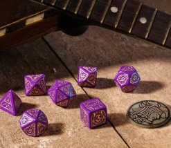 Lot 8 pièces The Witcher Dandelion : 7 dés violet doré + 1 pièce métal