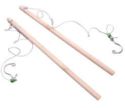 Lot de 2 Cannes à pêche en BOIS avec crochet