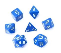 Lot de 7 dés multi-faces opaques bleus