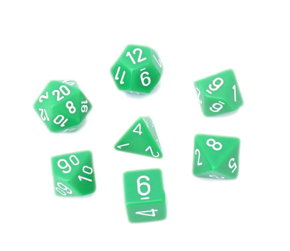 Lot de 7 dés multi-faces opaques VERT