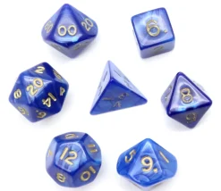 Lot de 7 dés nacrés BLEU multi-faces
