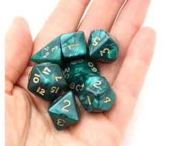 Lot de 7 dés nacrés VERT multi-faces
