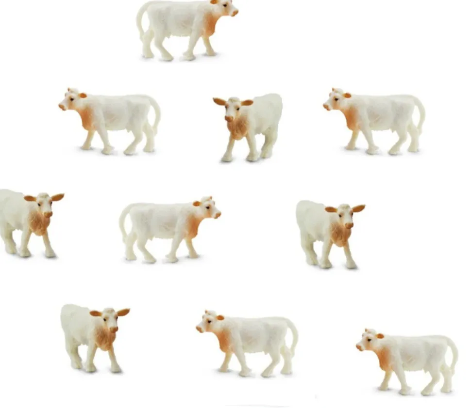 Lot de 10 mini mini vaches blanches style charolaise 15 x 10 x 28 mm