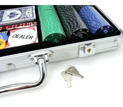 Mallette de Poker avec 300 jetons , 2 jeux de Cartes, 5 dés