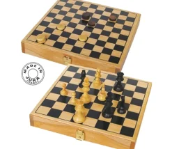 Mini coffret Dames et échecs jeu recto-verso 21 x 21 cm français