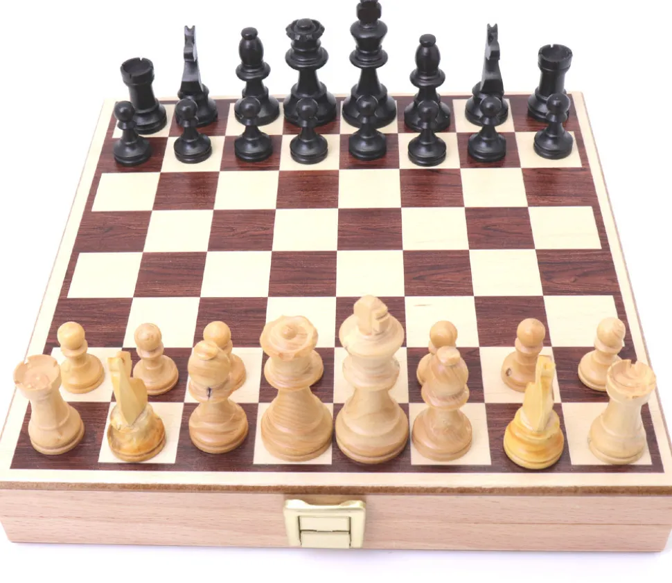 Mini coffret Dames et échecs jeu recto-verso 21 x 21 cm français