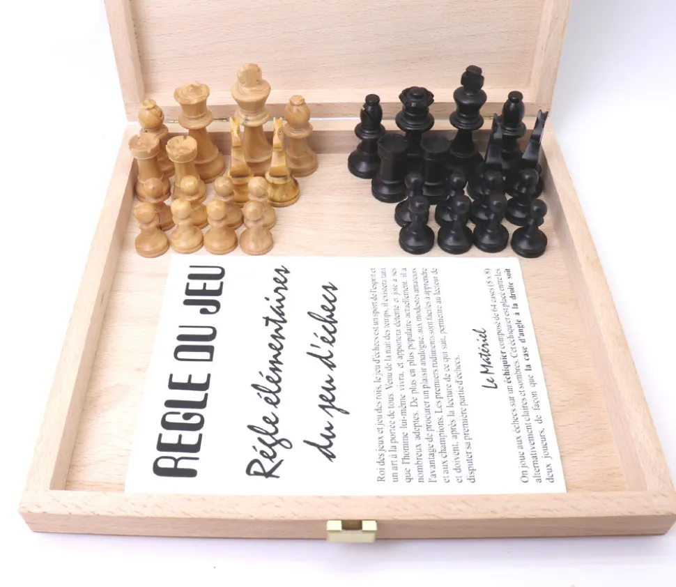 Mini coffret Dames et échecs jeu recto-verso 21 x 21 cm français