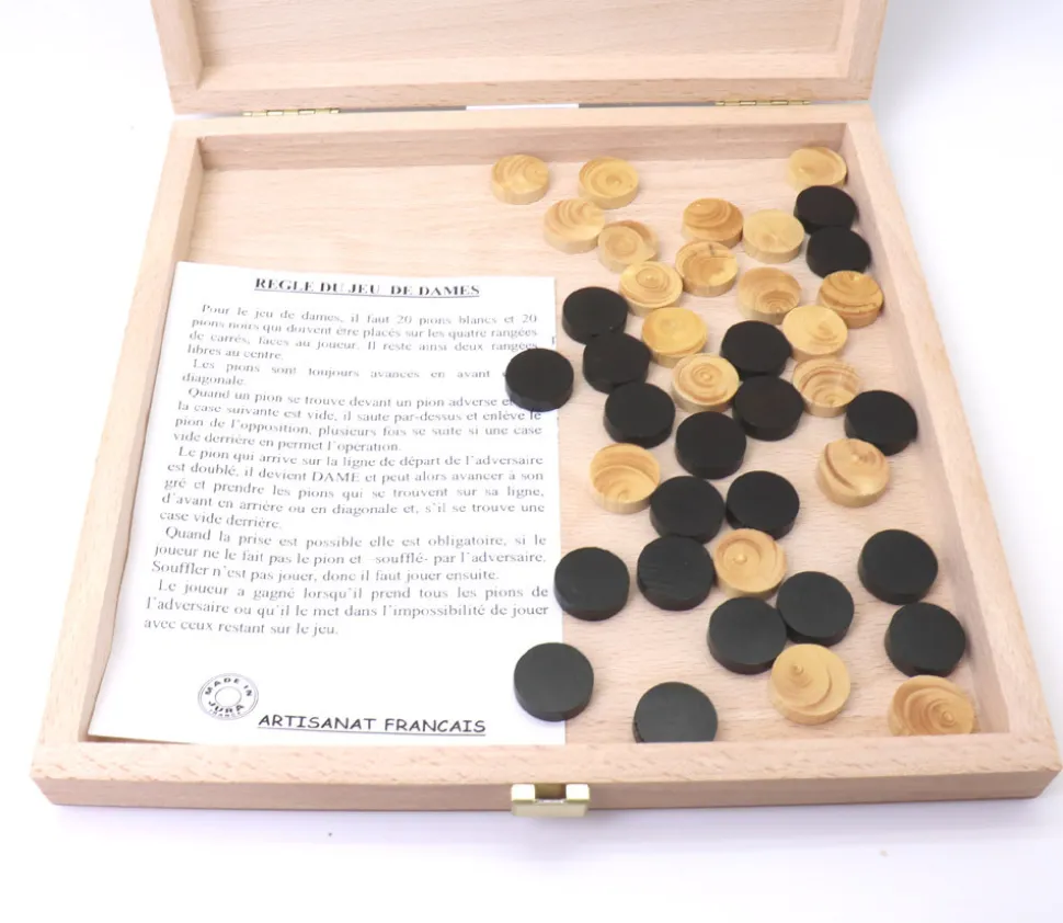 Mini coffret Dames et échecs jeu recto-verso 21 x 21 cm français