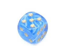 Mini Dé marbré bleu 12 mm points dorés