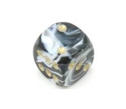 Mini Dé marbré noir 12 mm points dorés
