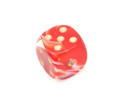 Mini Dé marbré rouge 12 mm points dorés