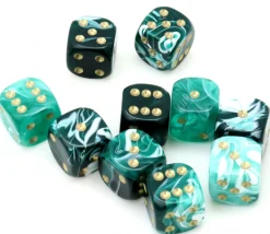 Mini Dé marbré vert 12 mm points dorés