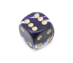 Mini Dé marbré violet 12 mm points dorés