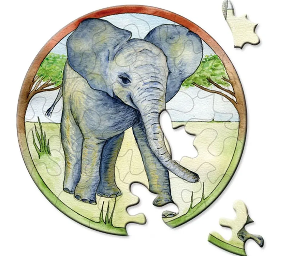 Mini puzzle rond éléphant 9 cm 33 pièces Curiosi