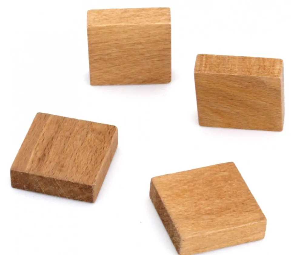 Pavé 34 x 34 x 10 mm jeton bois naturel carré épais