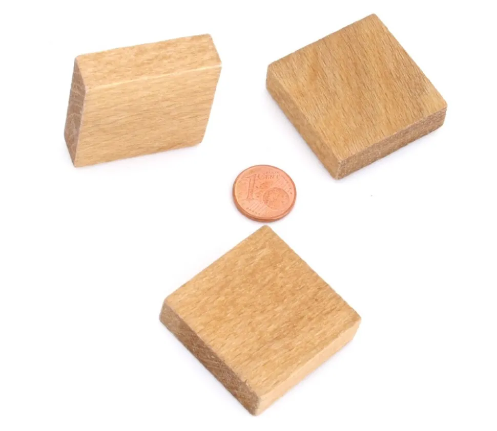 Pavé 34 x 34 x 10 mm jeton bois naturel carré épais